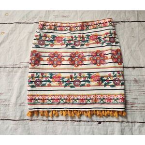 Anthropologie THML Embroidered Tassel Skirt Size Large